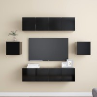 vidaXL 6 Piece TV Stand Set Black Engineered Wood