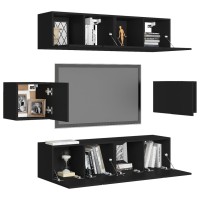 vidaXL 6 Piece TV Stand Set Black Engineered Wood