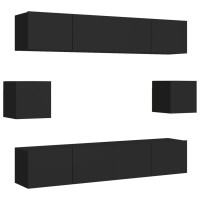 vidaXL 6 Piece TV Stand Set Black Engineered Wood