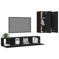 vidaXL 4 Piece TV Stand Set Black Engineered Wood