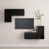 vidaXL 4 Piece TV Stand Set Black Engineered Wood