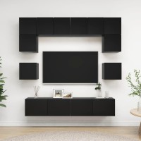 vidaXL 8 Piece TV Stand Set Black Engineered Wood