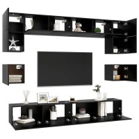 vidaXL 8 Piece TV Stand Set Black Engineered Wood