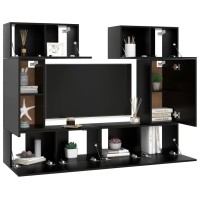 vidaXL 6 Piece TV Stand Set Black Engineered Wood