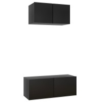 vidaXL 2 Piece TV Stand Set Black Engineered Wood