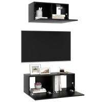 vidaXL 2 Piece TV Stand Set Black Engineered Wood