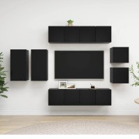 vidaXL 8 Piece TV Stand Set Black Engineered Wood