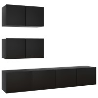 vidaXL 4 Piece TV Stand Set Black Engineered Wood