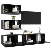 vidaXL 4 Piece TV Stand Set Black Engineered Wood