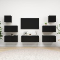 vidaXL 7 Piece TV Stand Set Black Engineered Wood