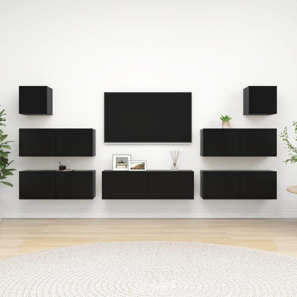 vidaXL 7 Piece TV Stand Set Black Engineered Wood