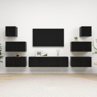 vidaXL 8 Piece TV Stand Set Black Engineered Wood