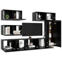 vidaXL 6 Piece TV Stand Set Black Engineered Wood