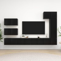 vidaXL 8 Piece TV Stand Set Black Engineered Wood