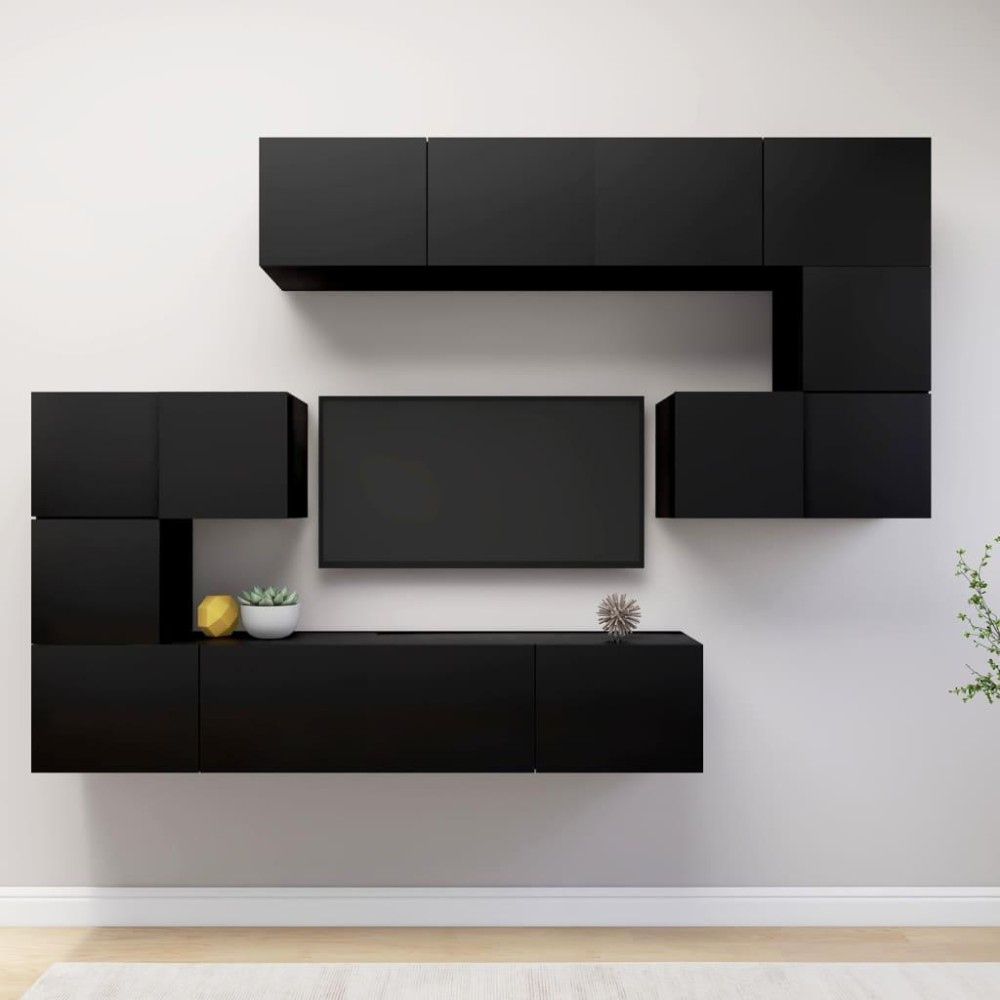 vidaXL 8 Piece TV Stand Set Black Engineered Wood