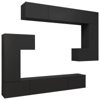 vidaXL 8 Piece TV Stand Set Black Engineered Wood