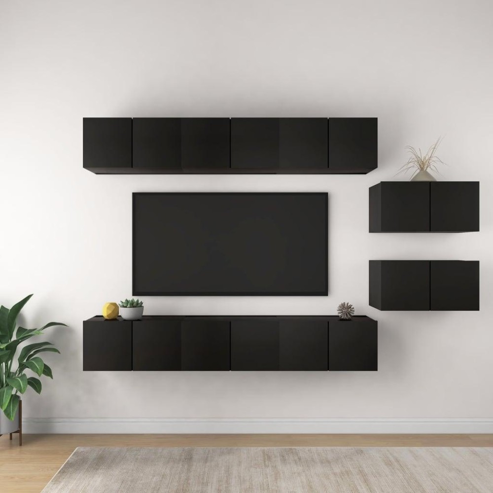 vidaXL TV Stands 8 Pcs Black Engineered Wood