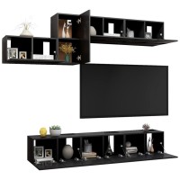 vidaXL 7 Piece TV Stand Set Black Engineered Wood