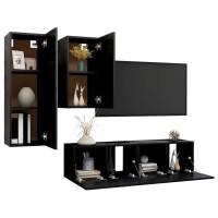 vidaXL 4 Piece TV Stand Set Black Engineered Wood