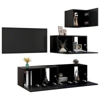 vidaXL 4 Piece TV Stand Set Black Engineered Wood