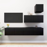 vidaXL 4 Piece TV Stand Set Black Engineered Wood