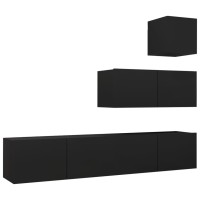 vidaXL 4 Piece TV Stand Set Black Engineered Wood