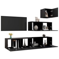 vidaXL 4 Piece TV Stand Set Black Engineered Wood