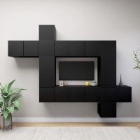 vidaXL 10 Piece TV Stand Set Black Engineered Wood