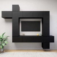 vidaXL 9 Piece TV Stand Set Black Engineered Wood