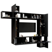 vidaXL 9 Piece TV Stand Set Black Engineered Wood