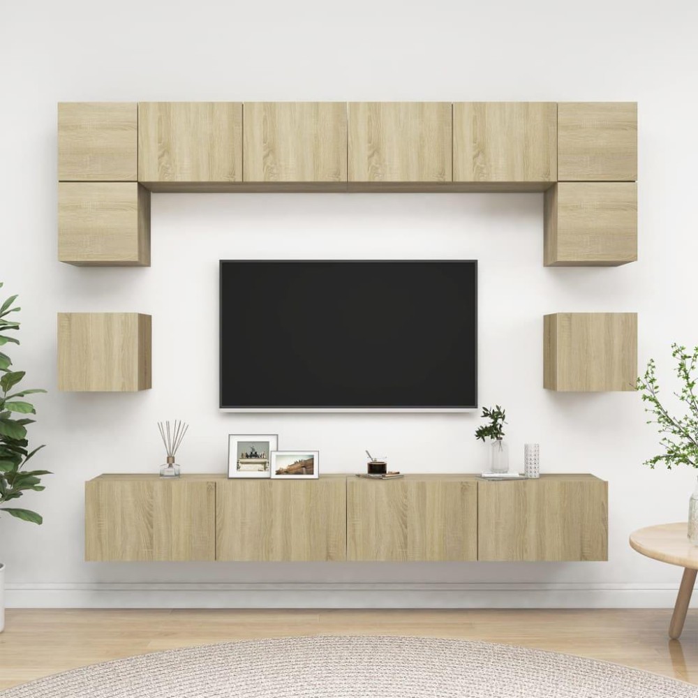 vidaXL 8 Piece TV Stand Set Sonoma Oak Engineered Wood