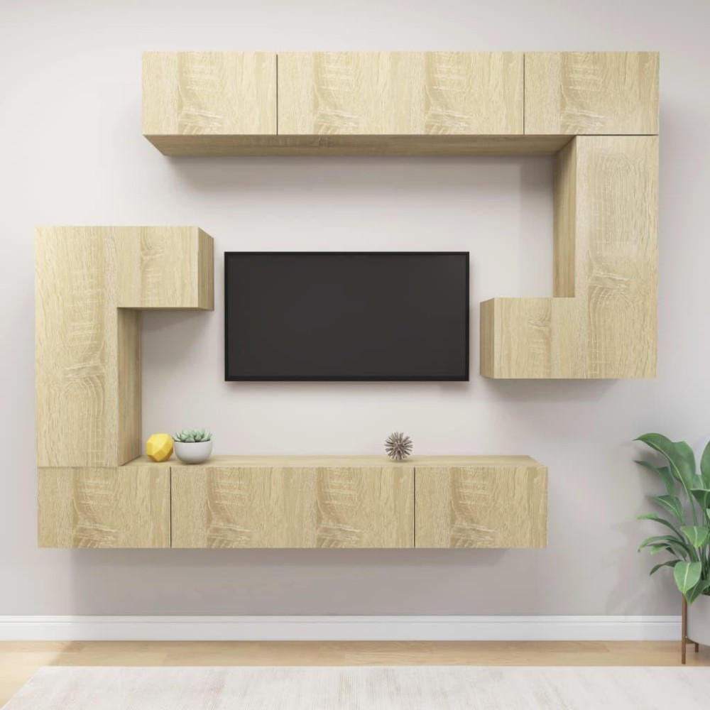 vidaXL 8 Piece TV Stand Set Sonoma Oak Engineered Wood