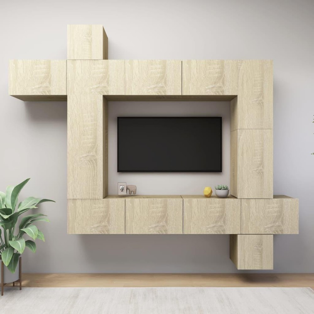 vidaXL 9 Piece TV Stand Set Sonoma Oak Engineered Wood