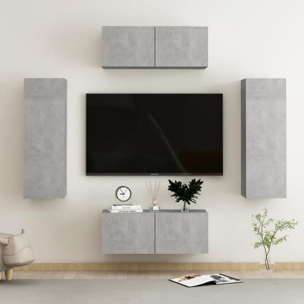 vidaXL 4 Piece TV Stand Set Concrete Gray Engineered Wood