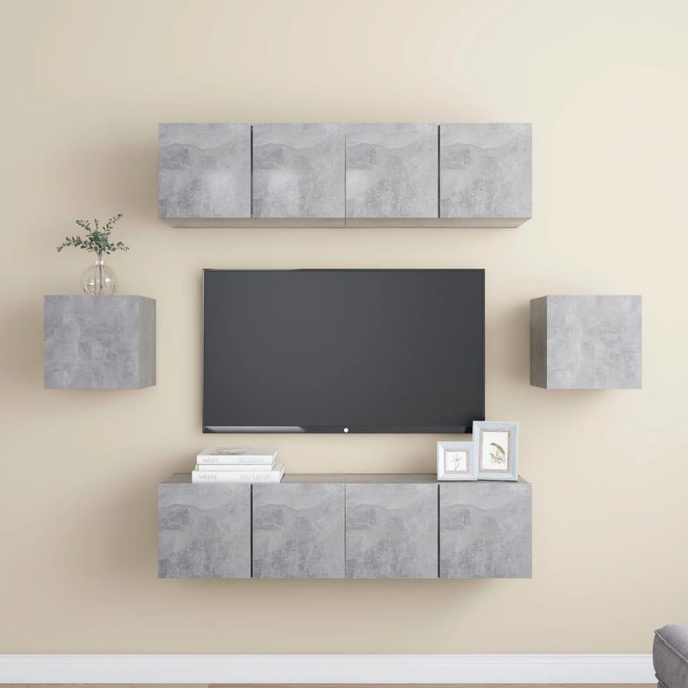 vidaXL 6 Piece TV Stand Set Concrete Gray Engineered Wood