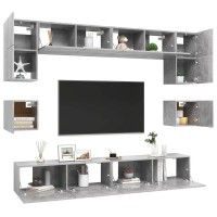 vidaXL 8 Piece TV Stand Set Concrete Gray Engineered Wood