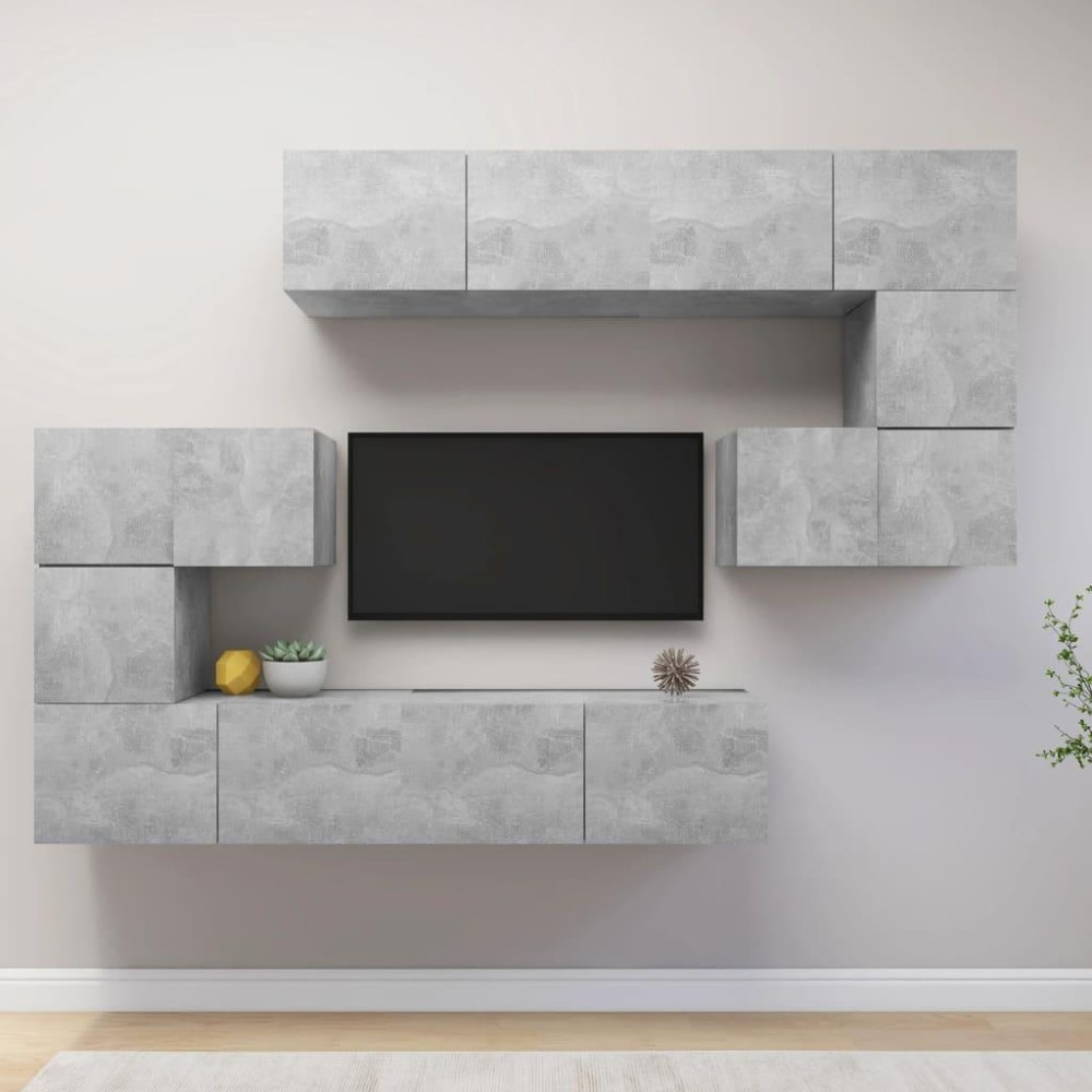 vidaXL 8 Piece TV Stand Set Concrete Gray Engineered Wood