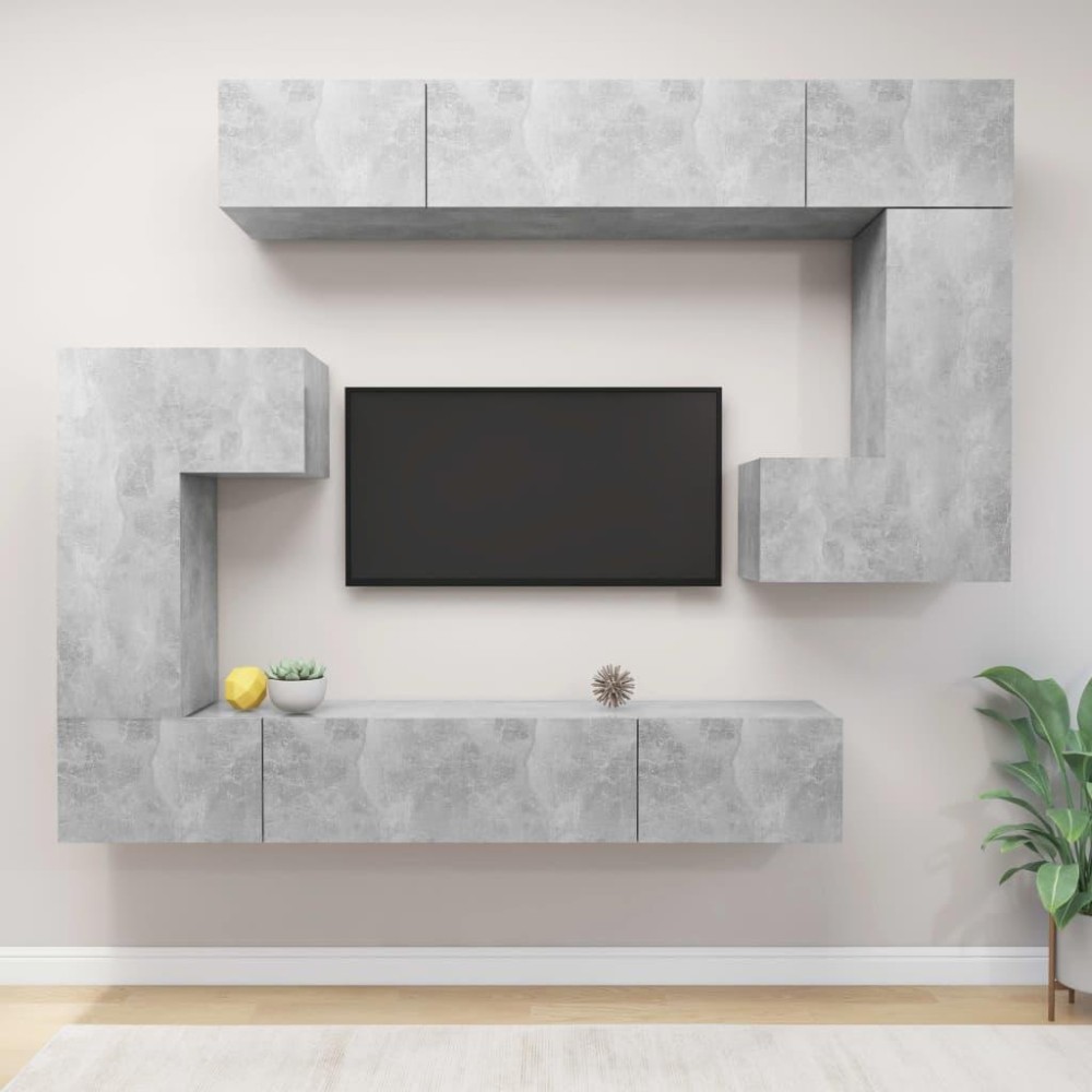 vidaXL 8 Piece TV Stand Set Concrete Gray Engineered Wood