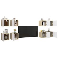 Vidaxl Wall Mounted Tv Cabinets 8Pcs White And Sonoma Oak 12X11.8X11.8
