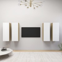 Vidaxl Tv Cabinets 4 Pcs White And Sonoma Oak 12X11.8X35.4 Engineered Wood
