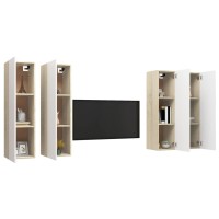 Vidaxl Tv Cabinets 4 Pcs White And Sonoma Oak 12X11.8X43.3 Engineered Wood