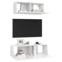 vidaXL 2 Piece TV Stand Set High Gloss White Engineered Wood