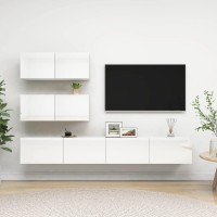 vidaXL 4 Piece TV Stand Set High Gloss White Engineered Wood