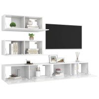 vidaXL 4 Piece TV Stand Set High Gloss White Engineered Wood