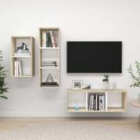 vidaXL 3 Piece TV Stand Set White and Sonoma Oak Engineered Wood