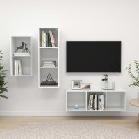 vidaXL 3 Piece TV Stand Set High Gloss White Engineered Wood