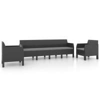 vidaXL 3 Piece Patio Lounge Set with Cushions PP Rattan Anthracite