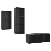 vidaXL 3 Piece TV Stand Set High Gloss Black Engineered Wood