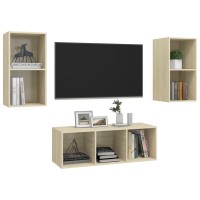 vidaXL 3 Piece TV Stand Set Sonoma Oak Engineered Wood