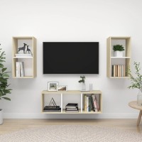 vidaXL 3 Piece TV Stand Set White and Sonoma Oak Engineered Wood